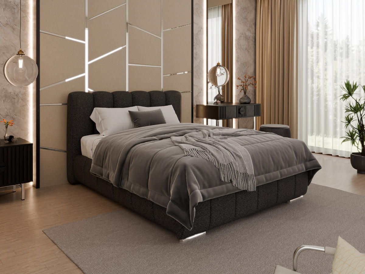 POLSTERBETT Zaira 140x200cm – Elegantes Polsterbett für modernen Wohnstil , ZONIERTE TASCHENFEDERN KOKOS (21cm), schwarz - Schwarz, Holz (140/200cm) - Panda Möbel