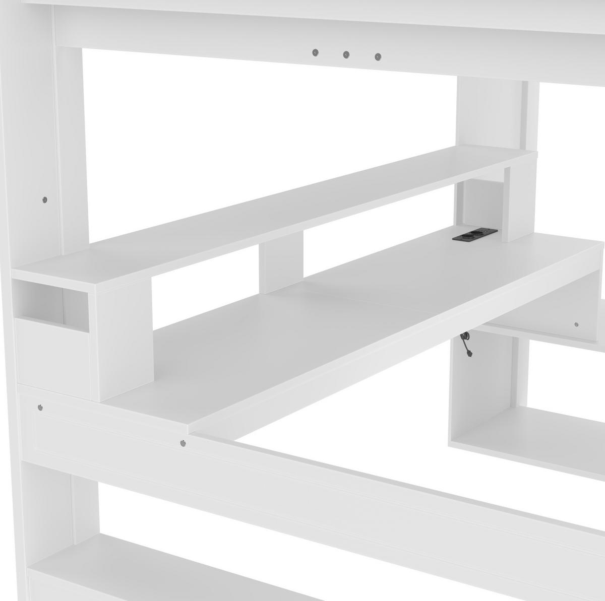 HOCHBETT 140/200 cm Weiß aus Kiefernholz und MDF mit Schreibtisch und LED-Beleuchtung - Weiß, Holz (140/200cm) - OKMYHOME