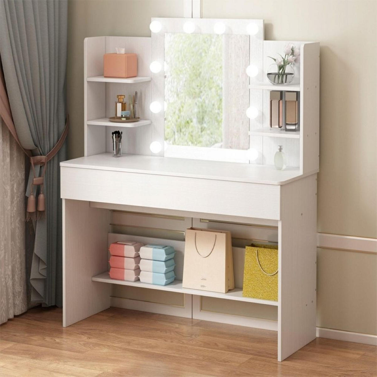 SCHMINKTISCH, weiß 40/41/30 cm - Weiß, Holzwerkstoff (122/13.2/46cm)