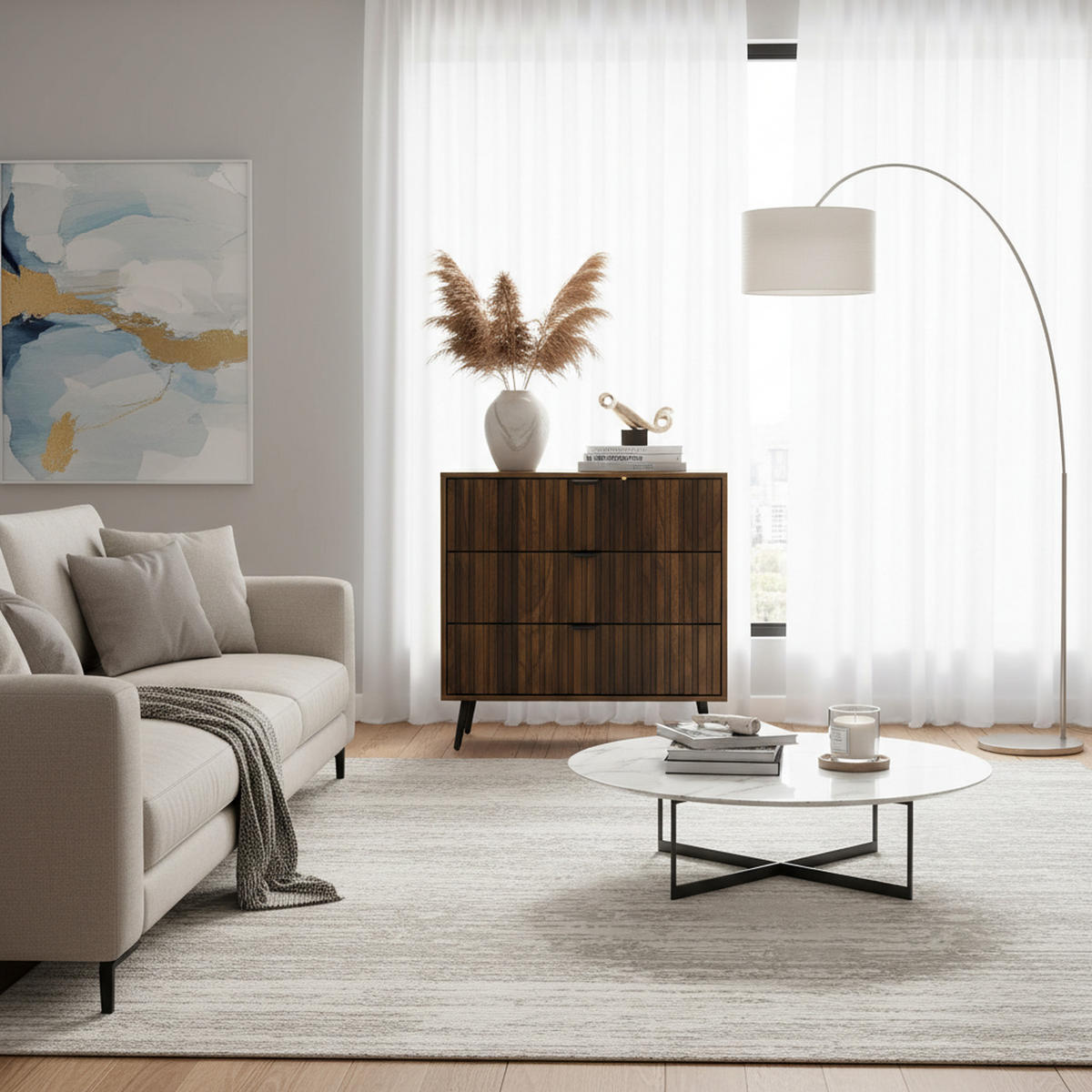 SIDEBOARD 80 cm Walnuss – Sideboard mit 3 Schubladen & Metallbeinen Modern - Walnussfarben/Schwarz, Holzwerkstoff (80/78/38cm) - Urban Meuble