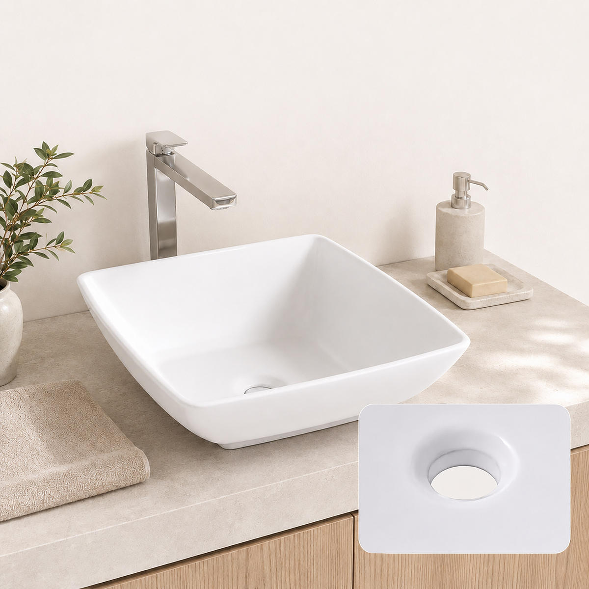 UMYVADLO Bílé keramika bez otvoru pro baterii - bílá, keramika (41.5/13/41.5cm) - Relaxdays