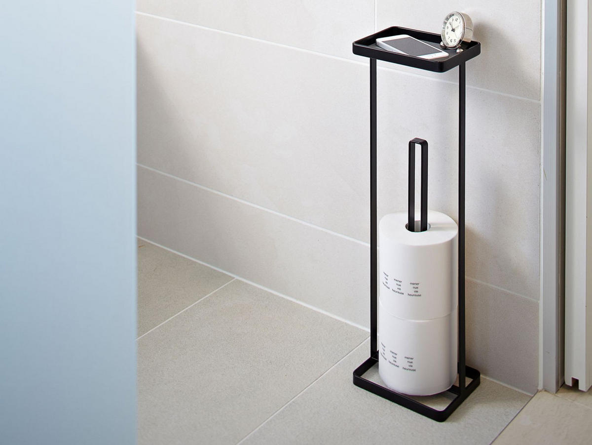 TOILETTENPAPIERSTÄNDER Tower weiß 16/52/12 cm mit Ablage - Schwarz, Metall (12/52/16cm) - Yamazaki