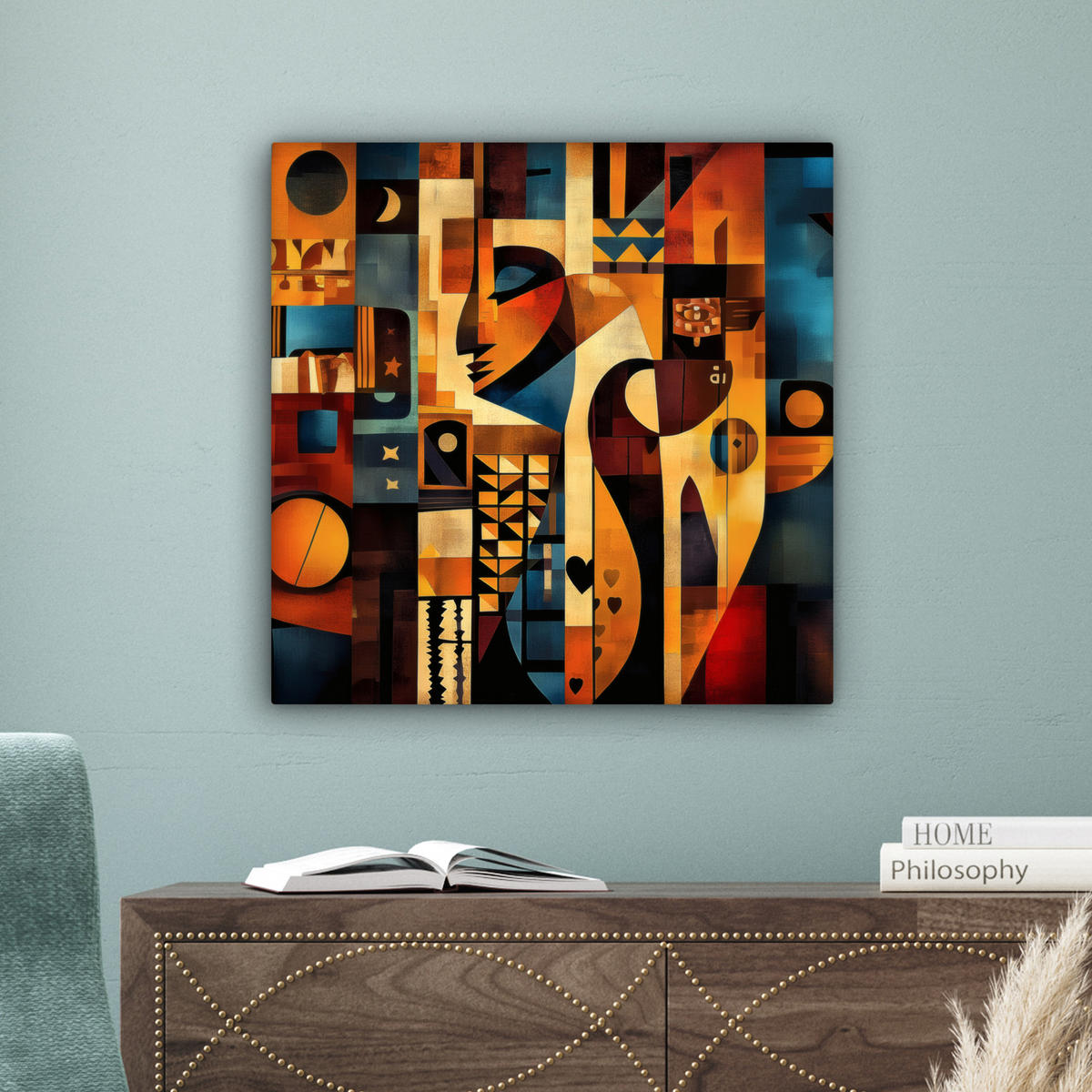 LEINWANDBILD Figuren - Abstrakt - Symbole 50x50 cm - Terracotta, Textil (50/50cm) - MuchoWow