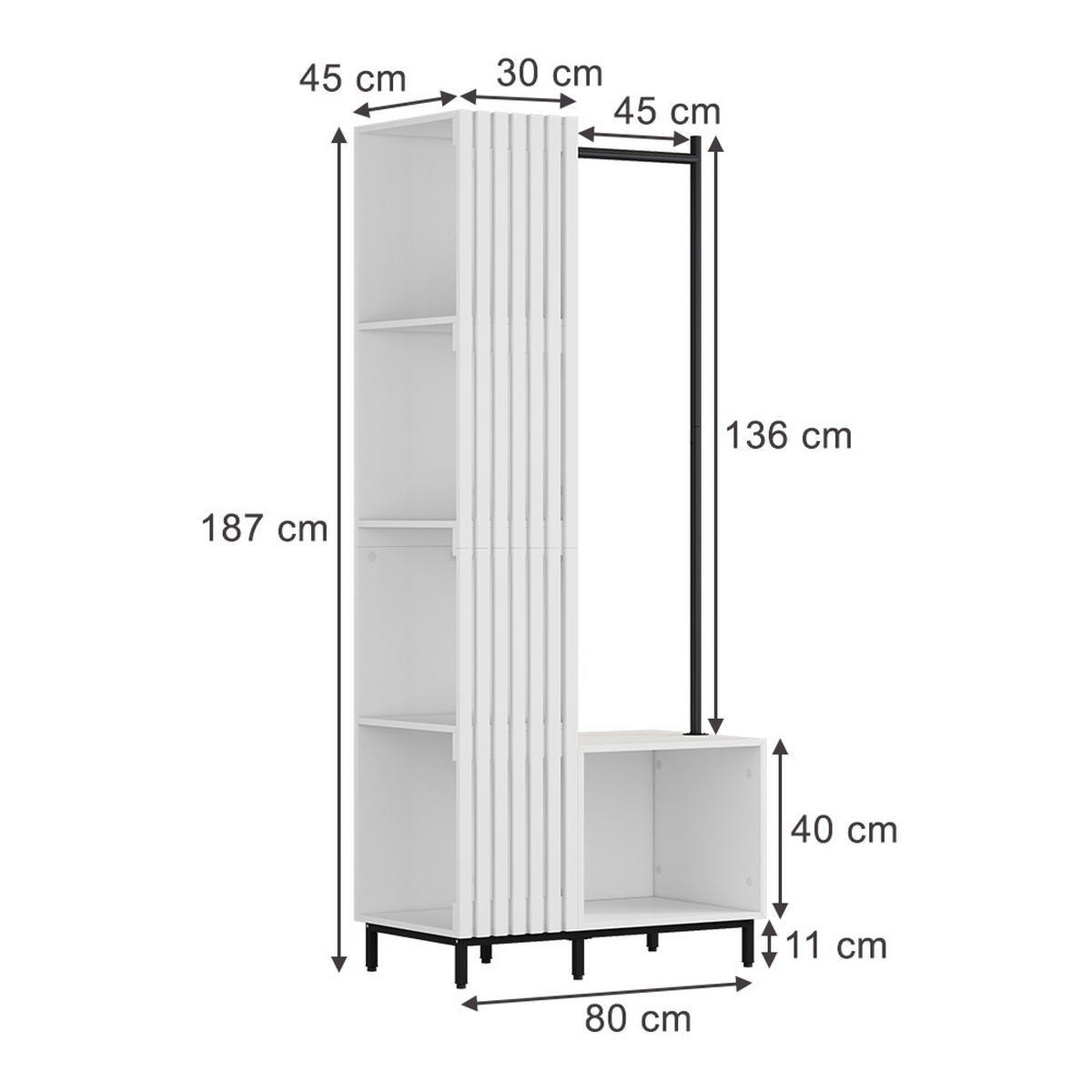GARDEROBE Zinto Weiß 80 x 187 cm mit 5 Ablagefächern - Weiß, Holzwerkstoff (80/187/45cm) - Vicco