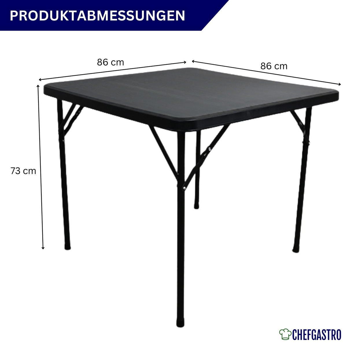BALKONTISCH klappbar 86x86cm wetterfest 4 Personen Kunststoff Schwarz - Schwarz, Kunststoff (86/86/74cm) - CHEFGASTRO