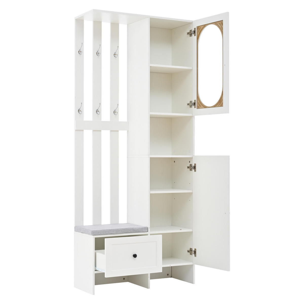 GARDEROBE mit 2 Schränken und Schuhbank gehärtetem Glas mit Haken 85/33,5/200 cm - Weiß, Holzwerkstoff (85/200/33.5cm) - EVRYAE