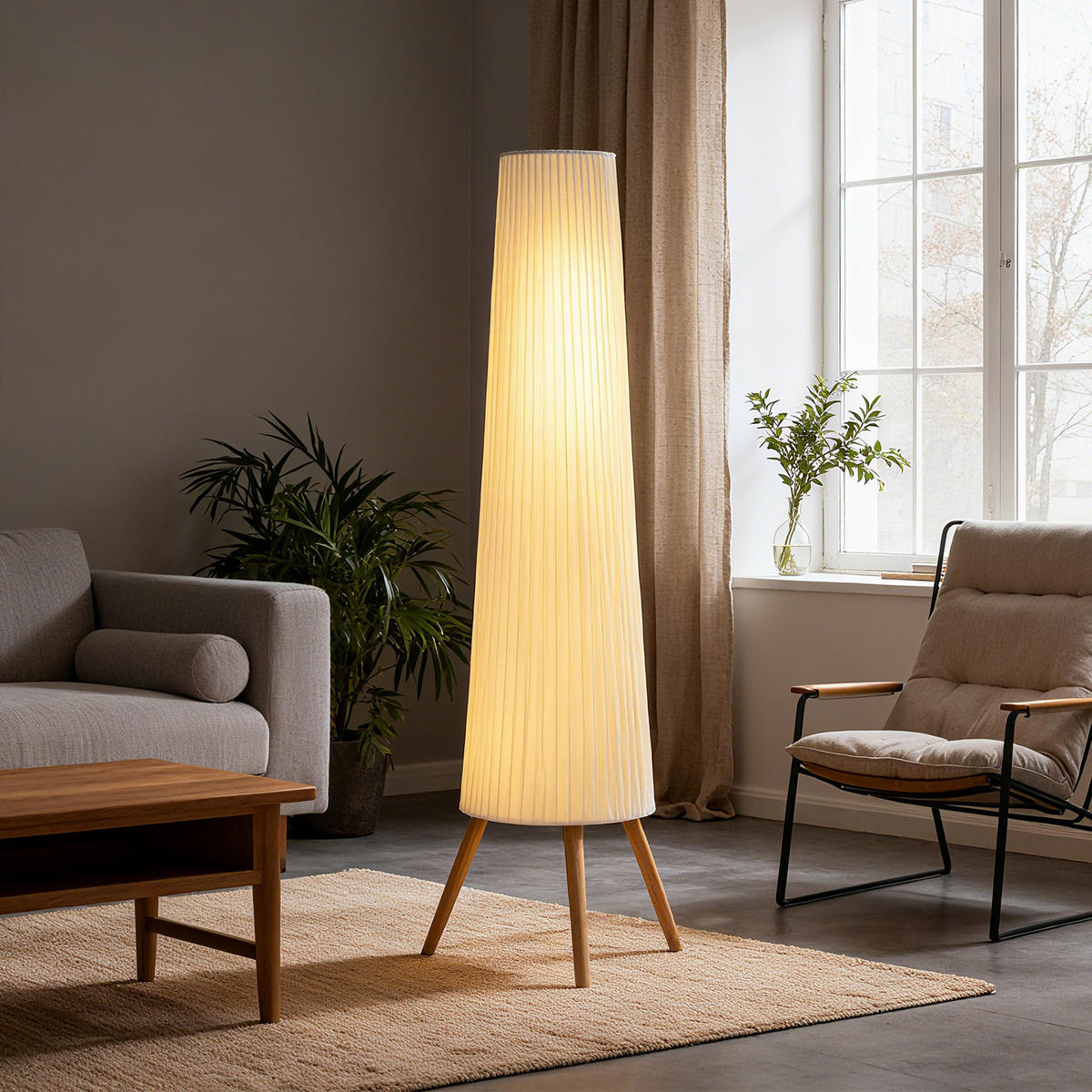 STEHLAMPE Led Dimmbar Fußschalter - Weiß, Holz (46/46/153cm) - HOMCOM