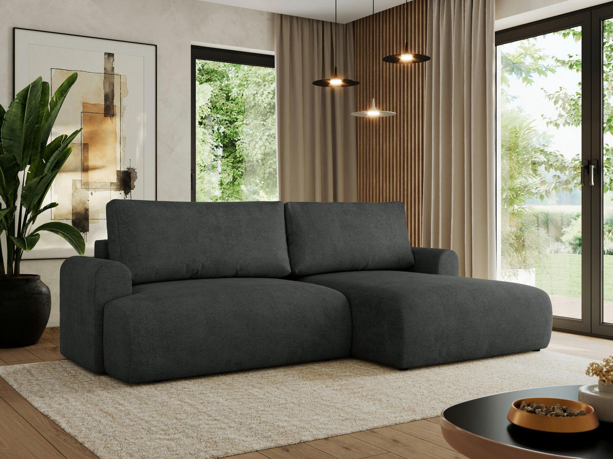 ECKSCHLAFSOFA TONO L Dunkelgrau Struktur - rechts - Dunkelgrau/Schwarz, Kunststoff/Textil (150/260cm) - MKS