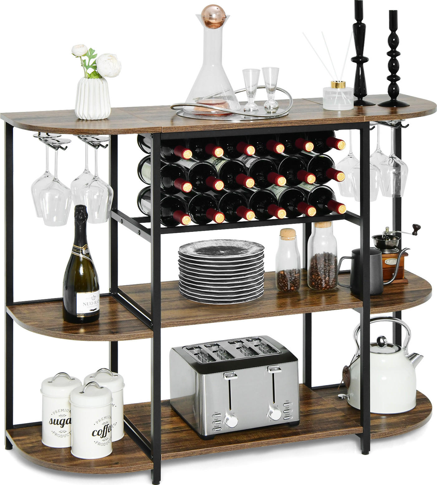 WEINREGAL 3 Ebenen Flaschenregal Vintage Eiche Dekor - Alteiche, Holz (120/91/40cm) - COSTWAY