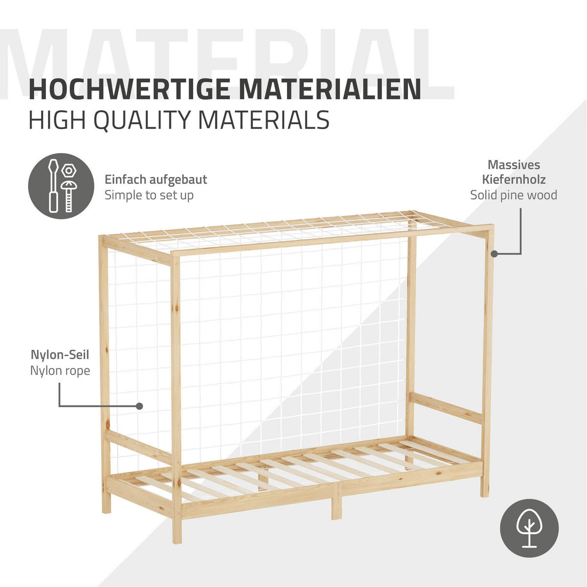 KINDERBETT Fußballtor 90x200 cm Natur - Hellbraun, Holz (90/200cm) - ML-DESIGN