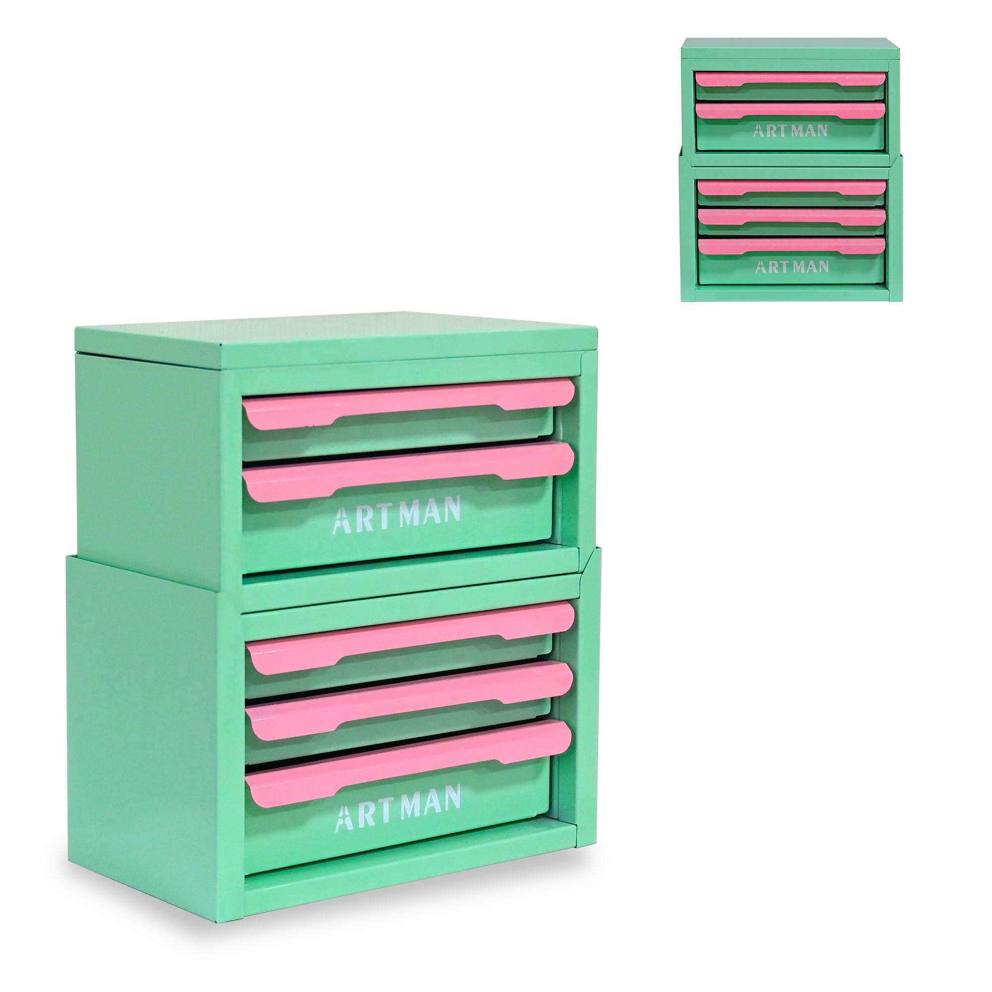 KOMBINATIONSETUI – Mintgrün und Pink, 2-stöckig und 3-stöckig - Multicolor, Metall (15.8/32/28.5cm) - DCA