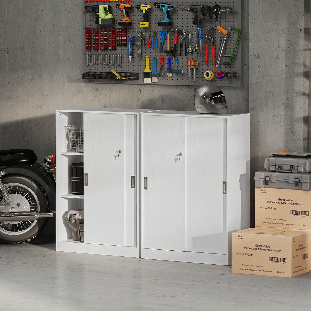 AKTENSCHRANK DE-14424 2 Schiebetüren abschließbar, 2 Böden Weiß - Weiß, Holzwerkstoff (40/120/80cm) - ComfortXL