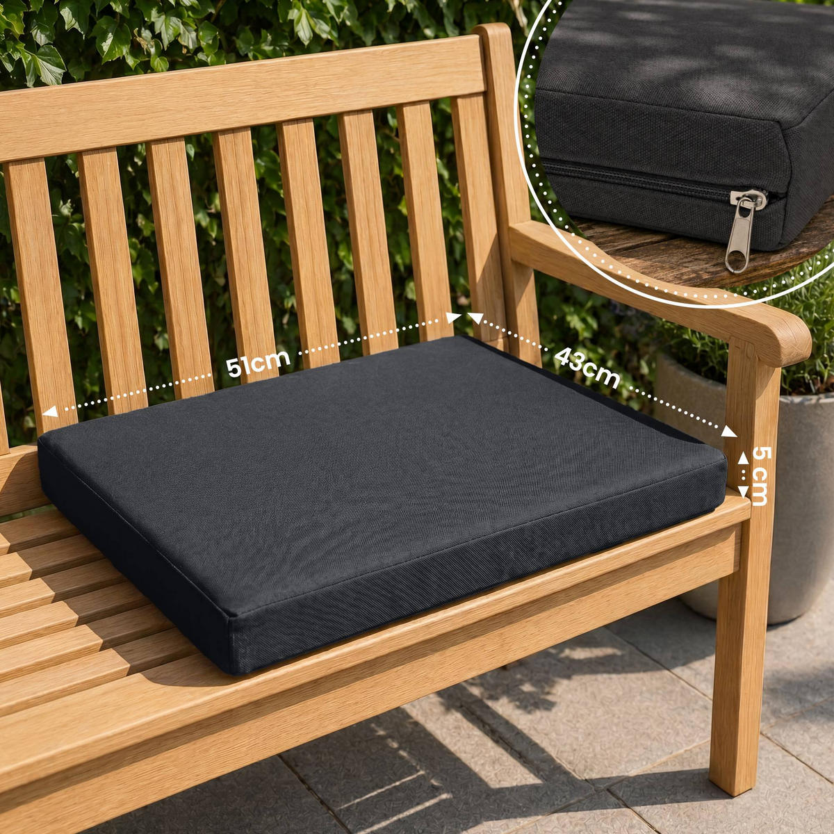 GARTENSTUHL eckig 51/43/5 cm Stoff Dunkelgrau - Dunkelgrau, Textil (51/5/43cm) - CLP