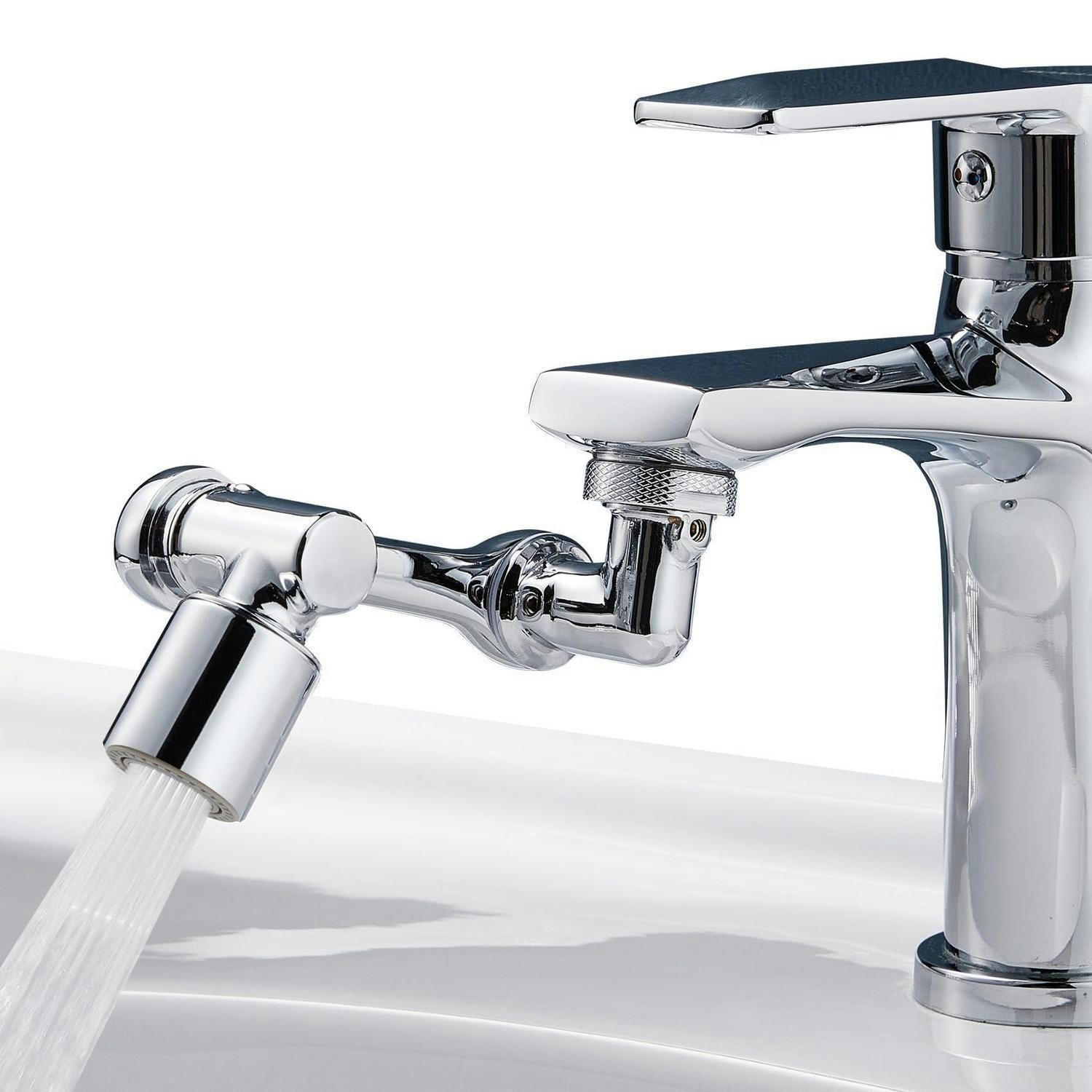 WASSERHAHN Verlängerung 1080 Grad drehbar mit 2 Wasserauslassmodi - Silberfarben, Metall (4/6/10cm)