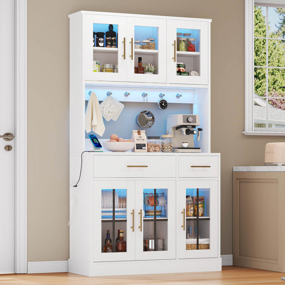 BUFFET 180/100 cm aus MDF mit LED-Lichtleisten Weiß - Weiß, Holzwerkstoff (100/180/40cm) - Modenvie