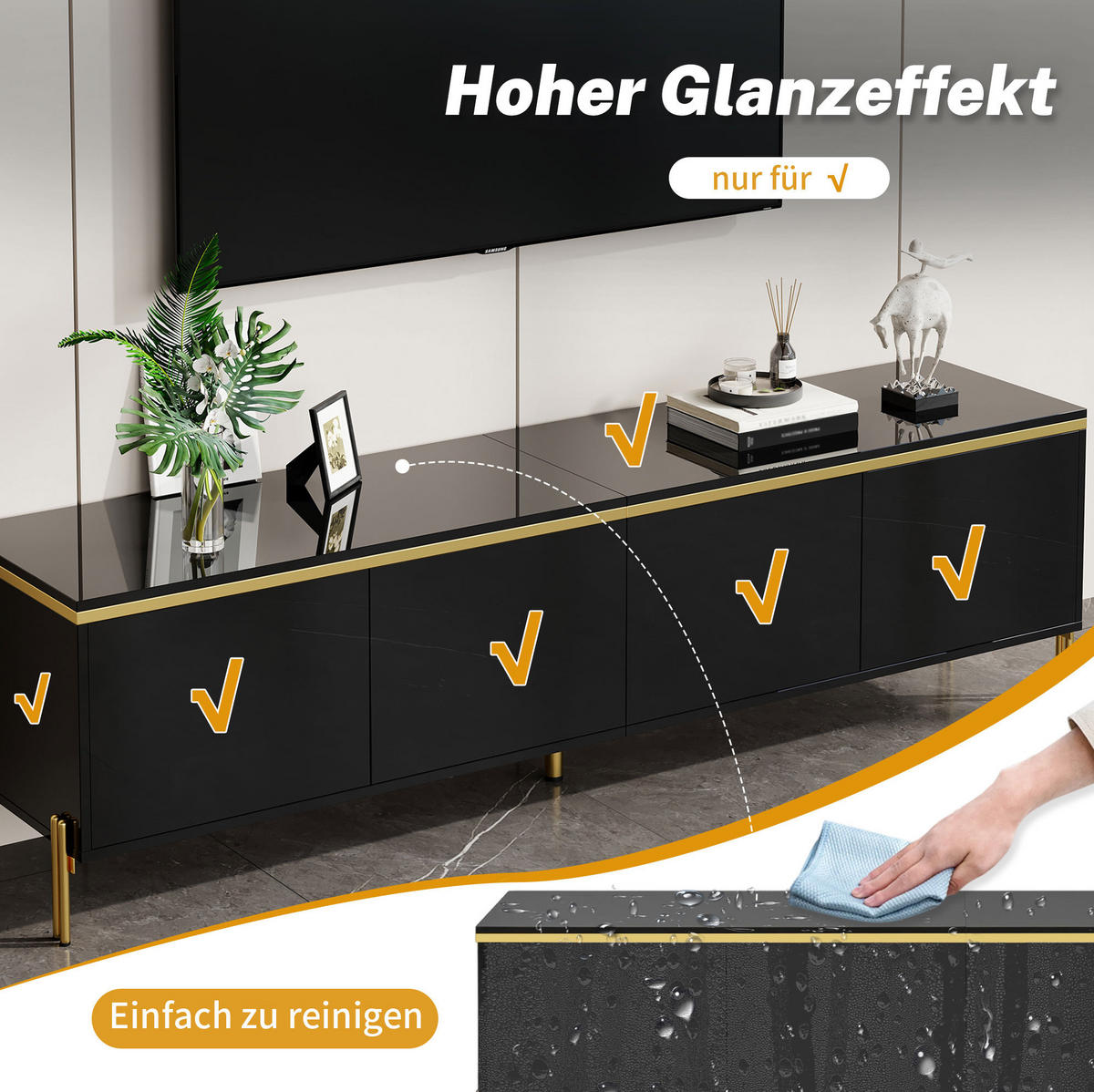 TV-MÖBEL- und Couchtisch-Set 170/38/50 + 100/50/36 cm aus Holzwerkstoff mit Stauraum und Schubladen, hochglänzend, Schwarz - Schwarz, Holzwerkstoff (170/50/38cm) - Redom