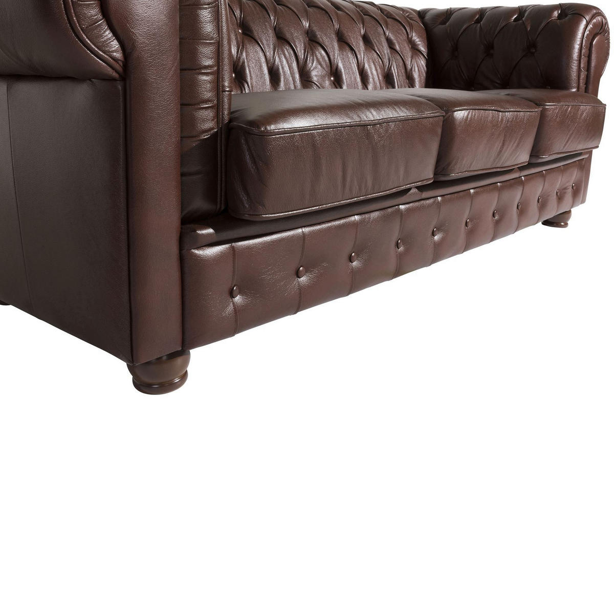 SOFA 3-Sitzer Kalea Bezug Wischleder Buche nussbaum dunkel / braun - Braun, Leder (200/76/98cm) - 58aufmkessel