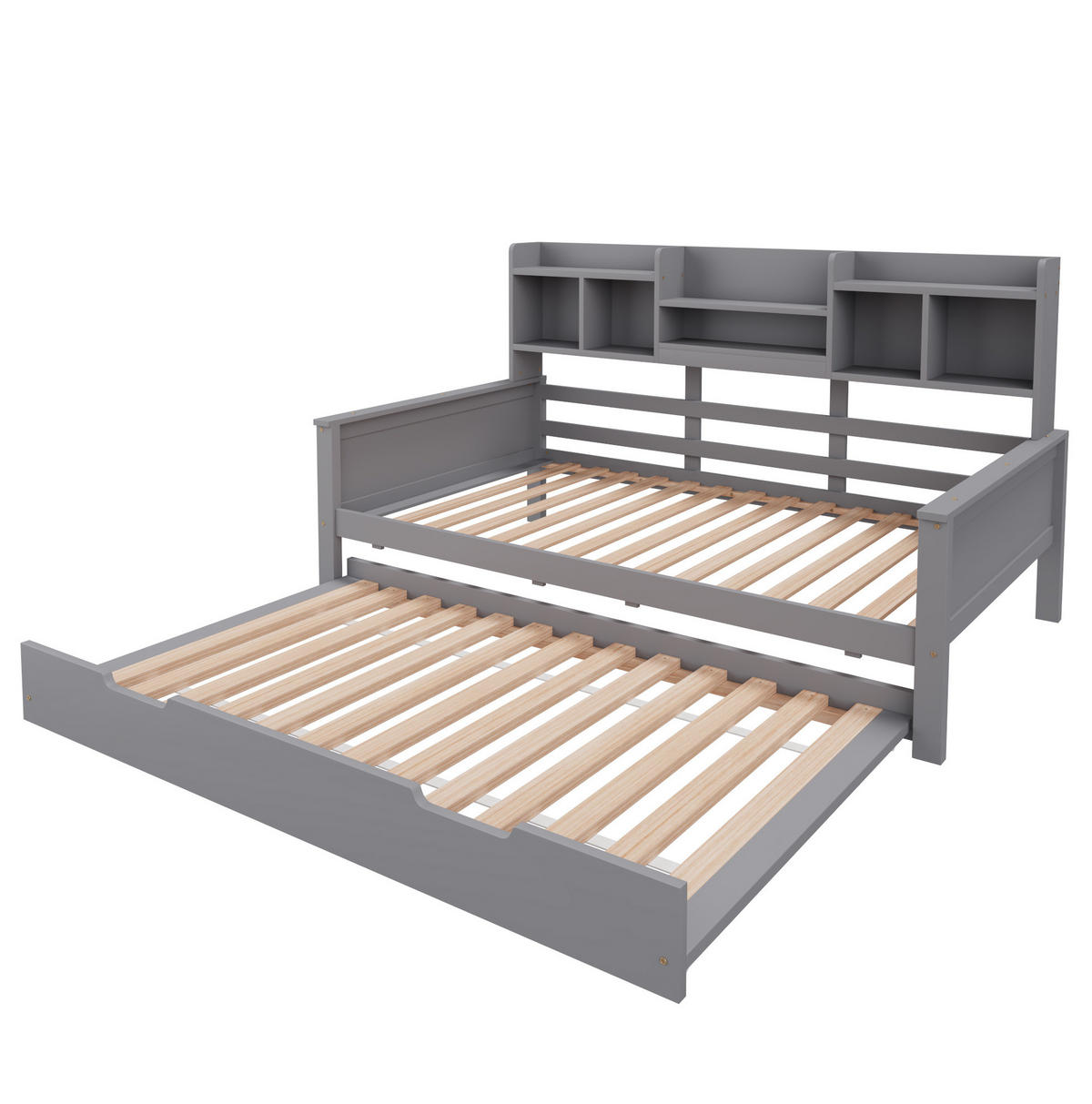 SCHLAFSOFA 90/200 cm mit ausziehbarem Bett, Ablagefächern und Lattenrost, Grau - Grau, Holzwerkstoff (205/110/97cm) - Redom