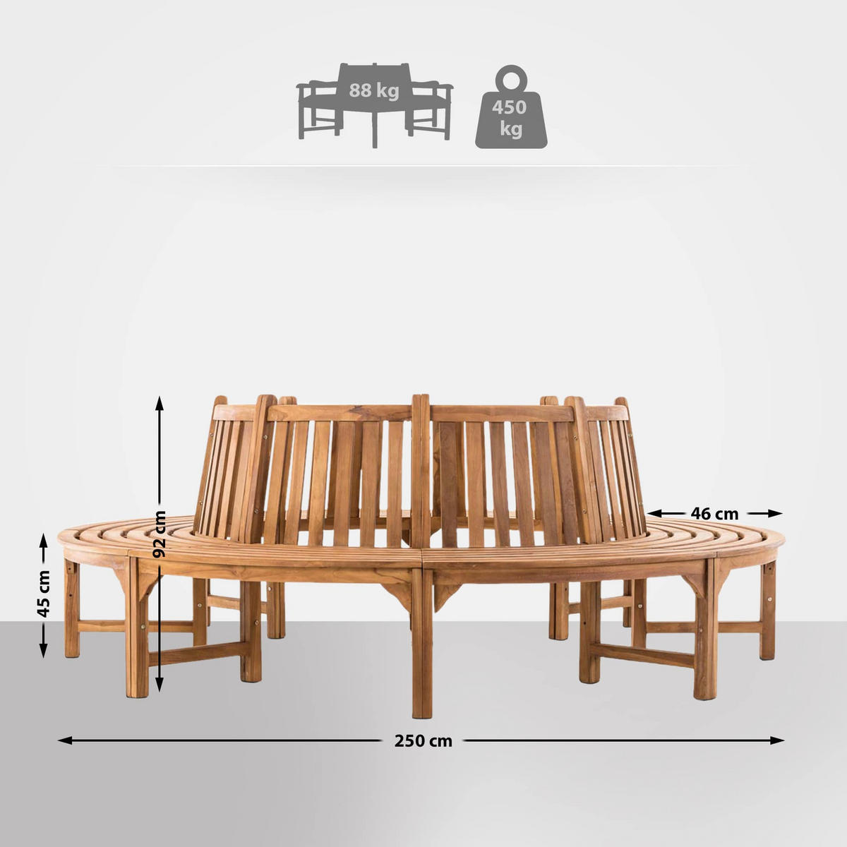 GARTENBANK 250/250 cm Holz teak - Teakfarben, Holz (250/92/250cm) - CLP