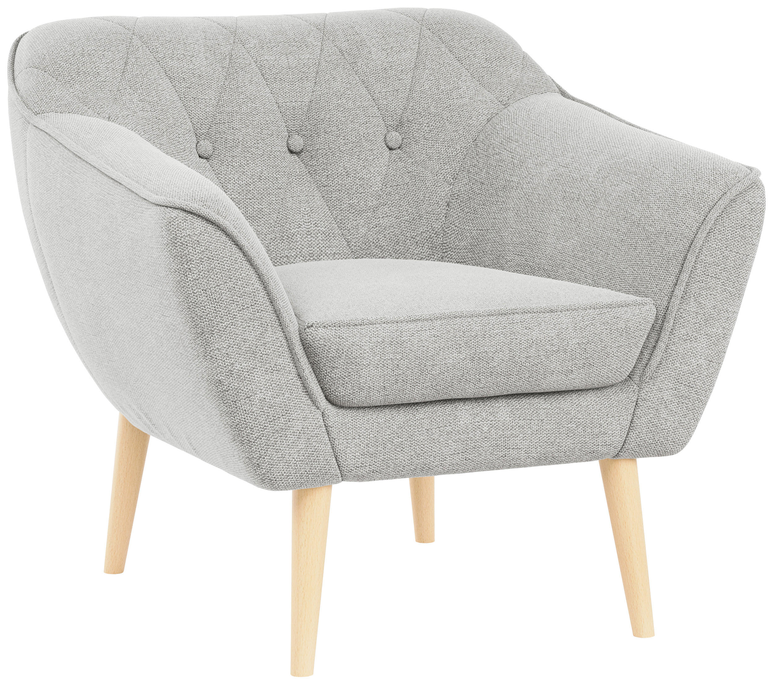 SESSEL Pirs 1 Sitzer Strukture Hellgrau - Hellgrau/Braun, Holz/Textil (80/75/74cm) - MKS