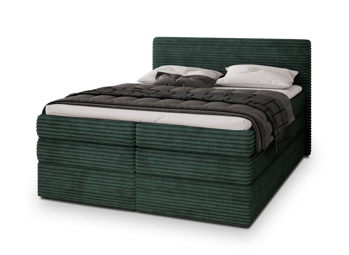 POSTEL BOXSPRING LUNERA 180x200 cm, s matrací a úložným prostorem, tmavě zelená - tmavě zelená, kompozitní dřevo/textil (180/200cm) - MASSENO