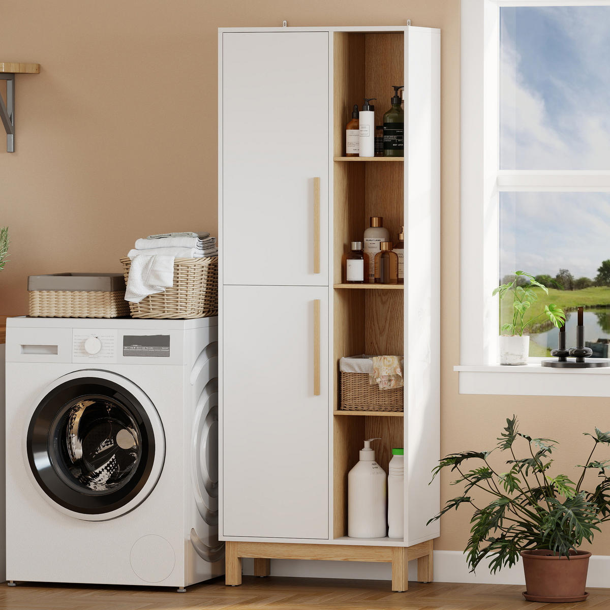 BÜCHERREGAL DE-08520 4 offene Regale & 2 Schränke Weiß - Weiß, Holzwerkstoff (35/176/62.5cm) - ComfortXL