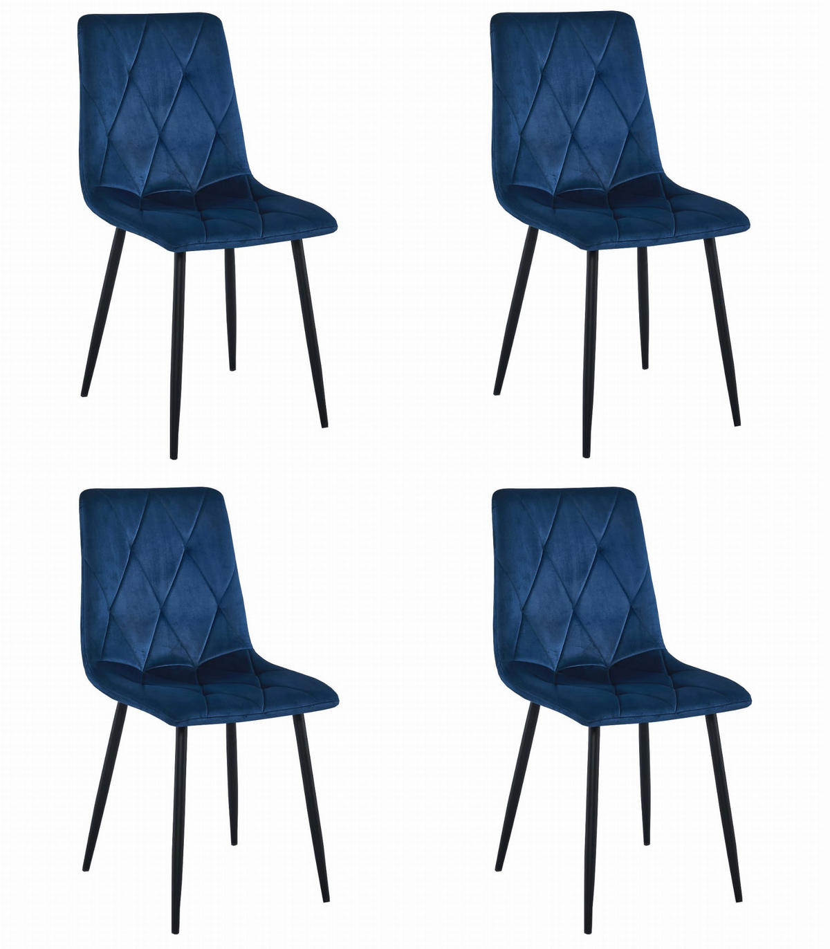 ESSZIMMERSTUHL 4-er Set TYRA marineblauer Sitz, schwarze Beine - Schwarz/Dunkelblau, Textil (44.5/87/54.5cm) - Valora