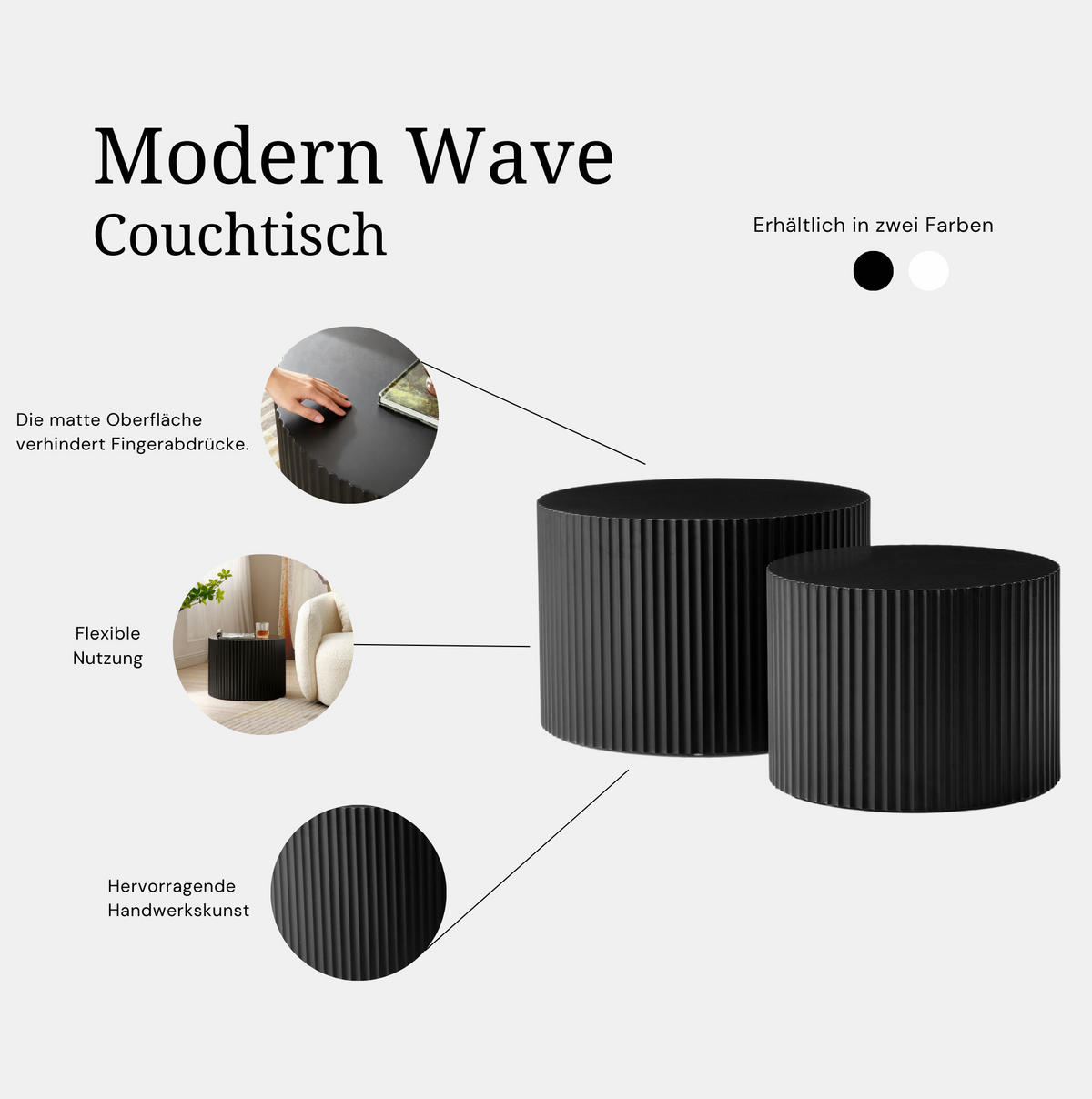 COUCHTISCH 60/60/40 cm schwarz aus MDF platzsparend - Schwarz, Holzwerkstoff (60/60/40cm) - OKMYHOME