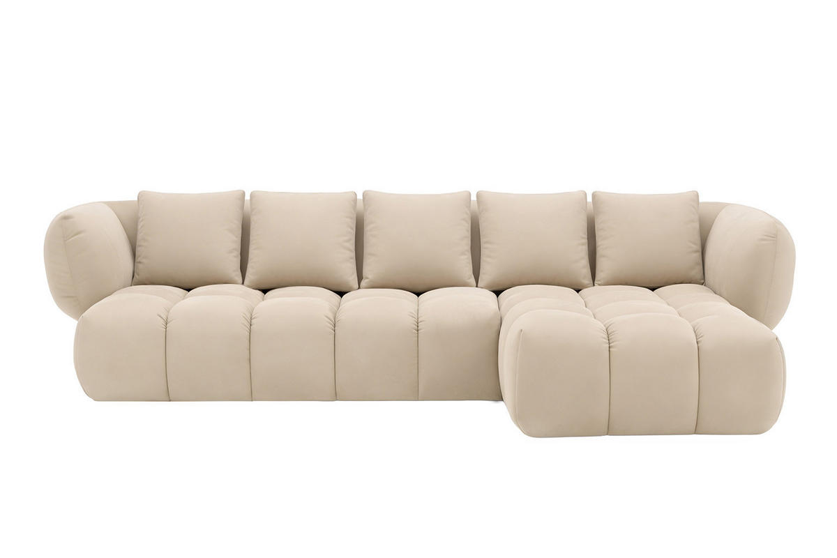 ROHOVÁ SEDAČKA ve tvaru L, velurová tkanina Bluvel, Krémová, Pravá strana, SEVIO L - krémová, dřevo (242/175cm) - Kaiser Möbel