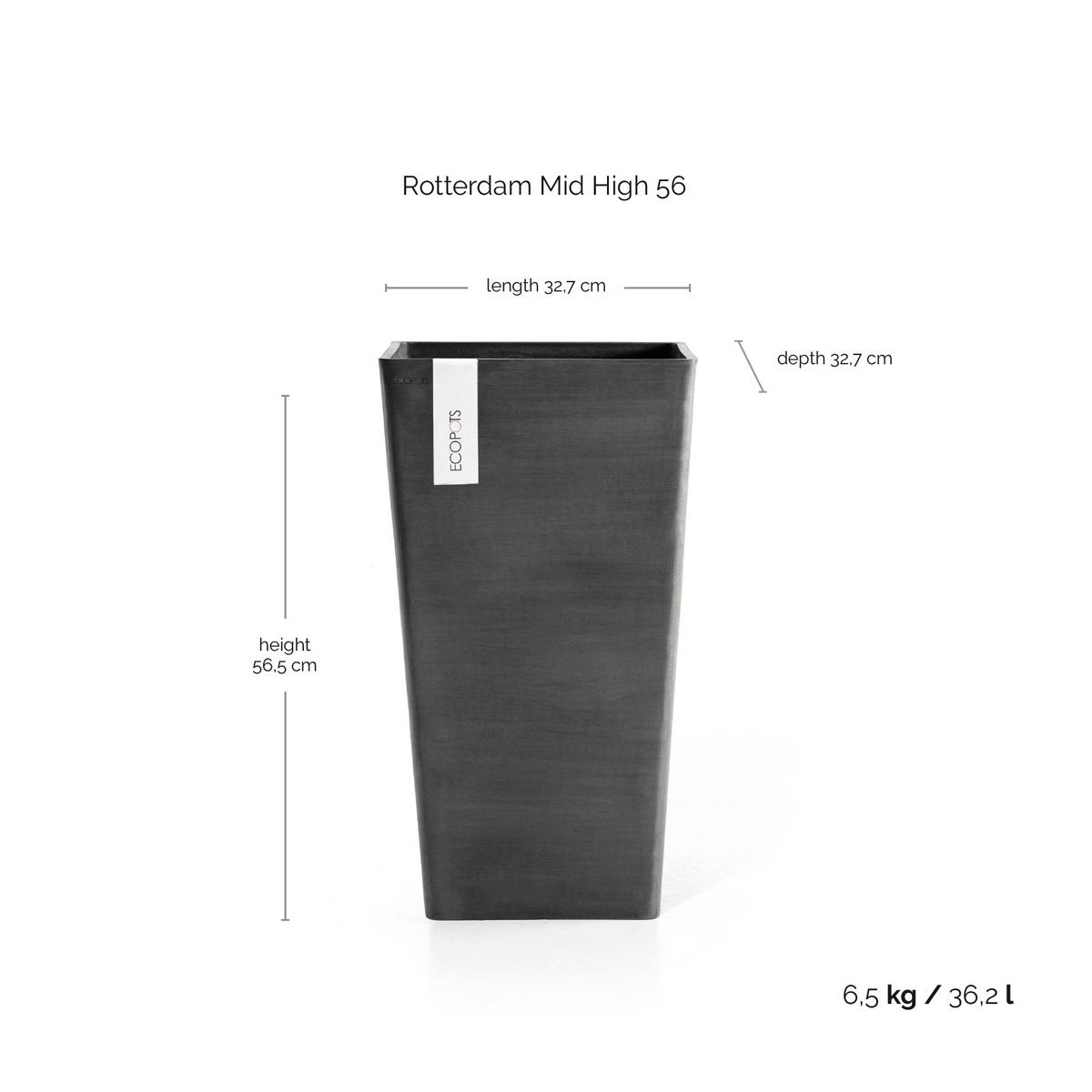 BLUMENTOPF Rotterdam Mid High 31/31/56,5 cm Dunkelgrau - Dunkelgrau, Kunststoff (31/56.5cm) - Ecopots