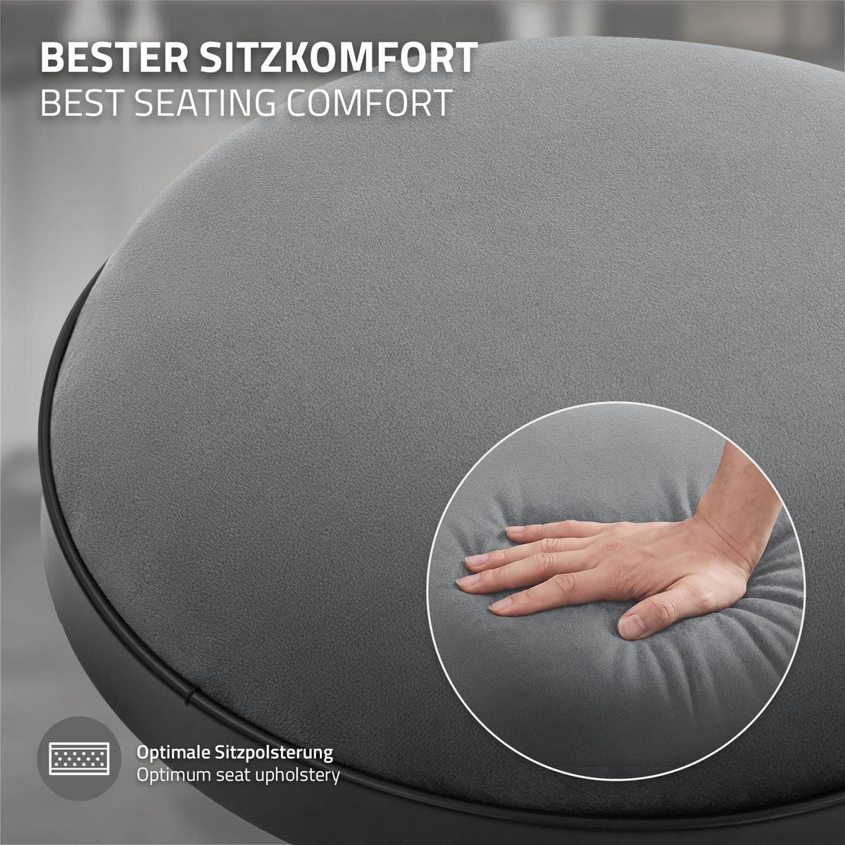 SADA 4 barových židlí s opěrkou nohou, výškově nastavitelných a otočných, antracitový samet - černá/antracitová, kov/textil (38/84/38cm) - ML-DESIGN