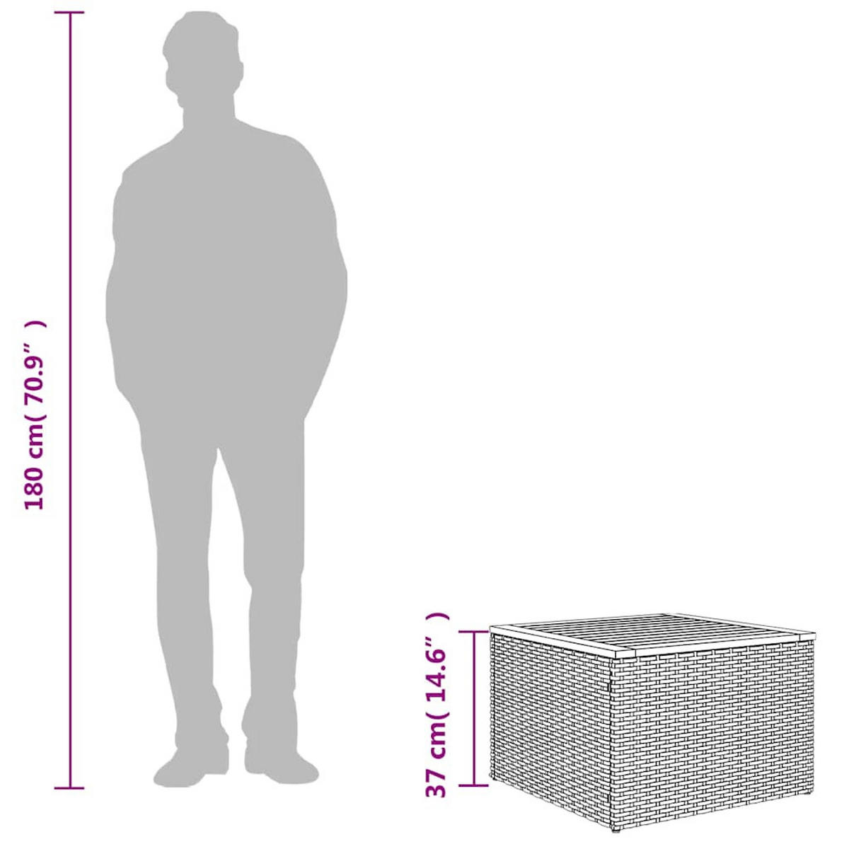 GARTENTISCH Schwarz 55/55/37 Cm Poly Rattan Und Akazienholz - Schwarz/Braun, Kunststoff (55/55/37cm) - vidaXL