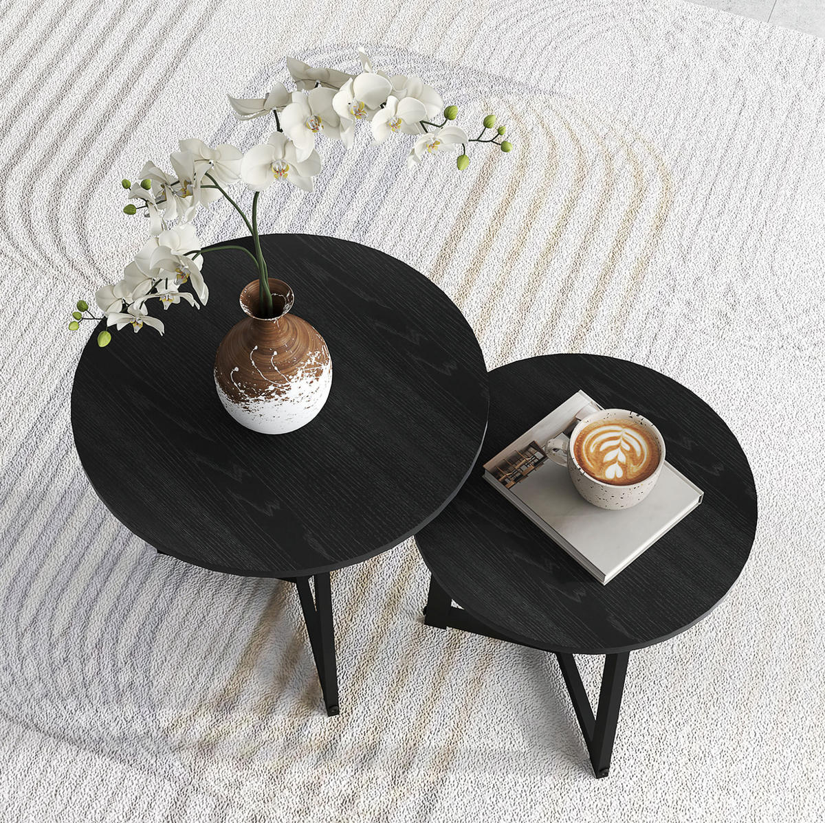 COUCHTISCH 2er-Set 48/40 x 45/40 cm in Schwarz, ineinanderschiebbar - Schwarz, Metall (48/48/45cm) - Flora Grace