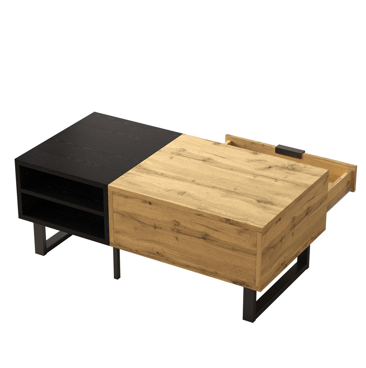 COUCHTISCH 100/50 cm mit 3 offenen Fächern und Schublade - Naturfarben, Holzwerkstoff (100/50/40cm) - BEAOK