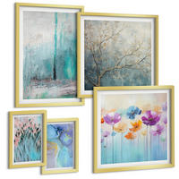 BILDER SET 5er Set - 50x50 cm & 20x30 cm & 40x60 cm Goldrahmen - Leuchtturm, Landschaft, Mädchen, Pferd - Goldfarben, Kunststoff (40/60cm) - TULUP