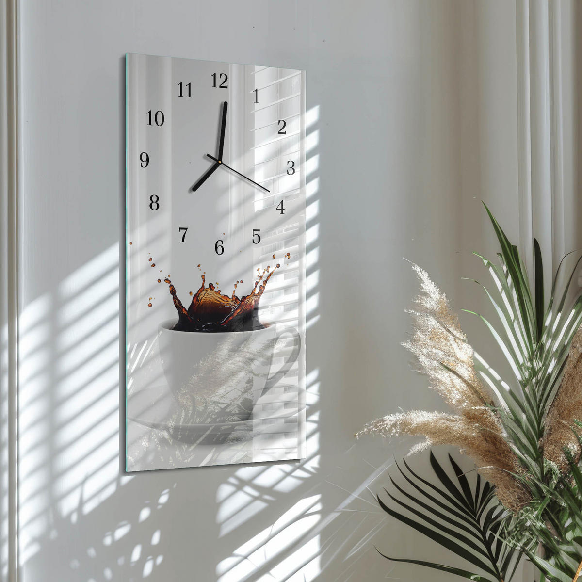 WANDUHR 60x30 cm - Blumen - Weiß, Glas (30/60/0.4cm) - TULUP