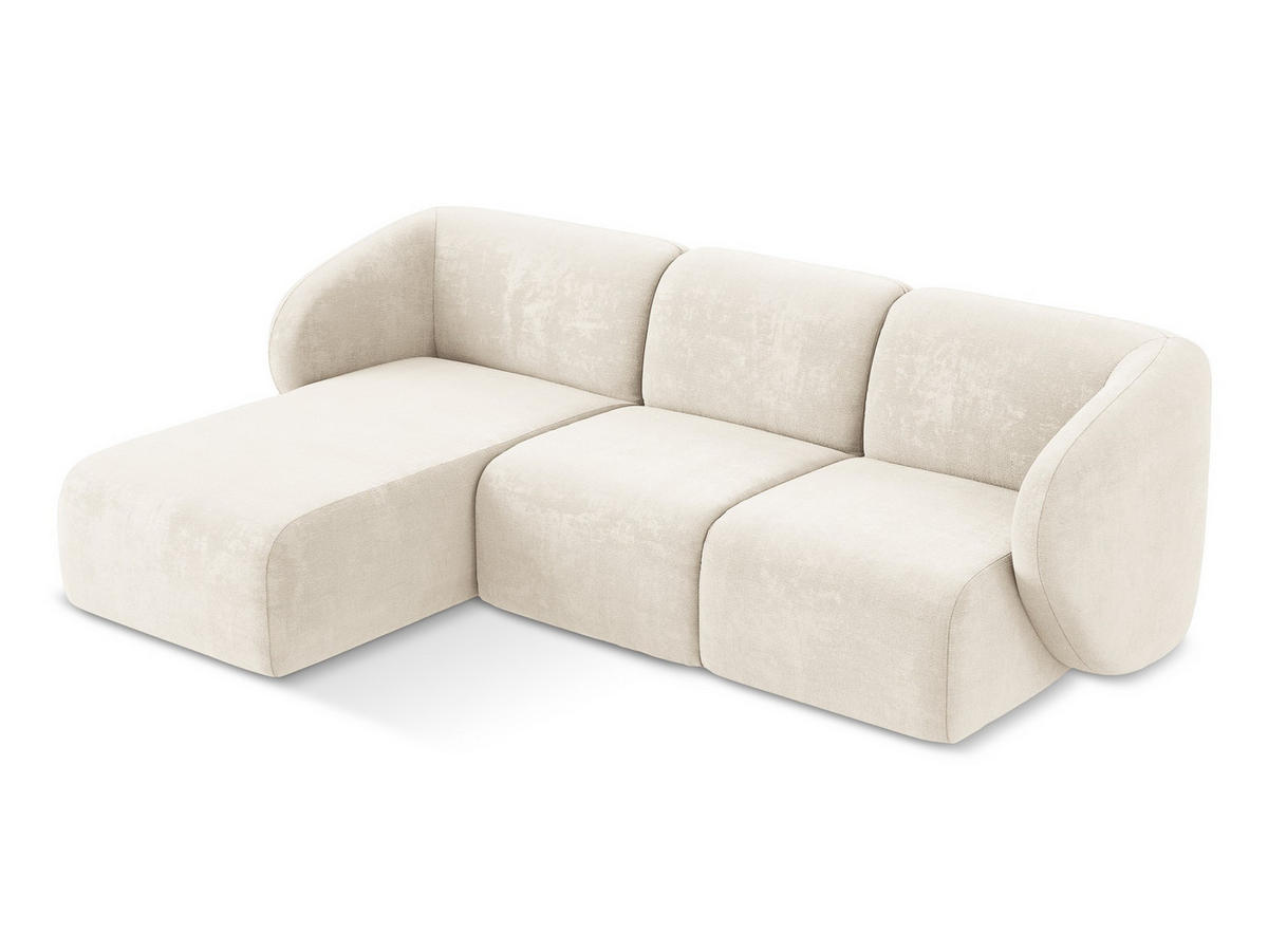 ECKSOFA Links Chenille Stoff Beige - Creme/Schwarz, Holzwerkstoff/Kunststoff (248/166cm) - Makamii