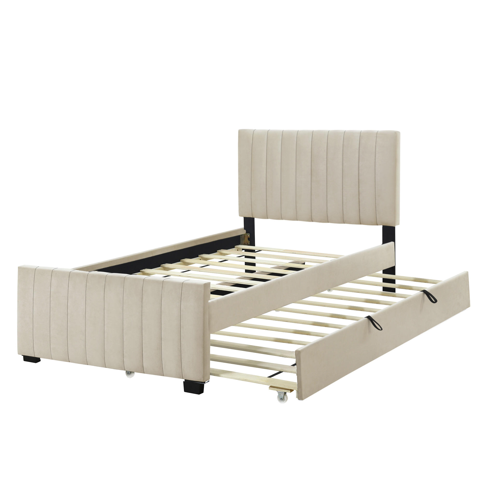POLSTERBETT 90/190 cm DE-01974, in Beige, mit Ausziehbett - Beige, Metall (90/190cm) - ComfortXL