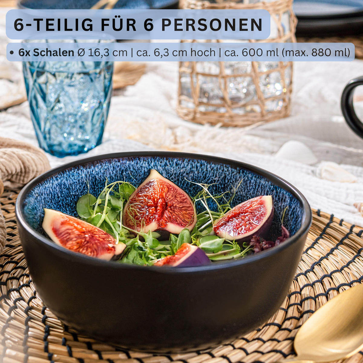 SCHALEN SET ARUBA - 6 teilig aus Steingut - Blau, Keramik (21cm) - Sänger