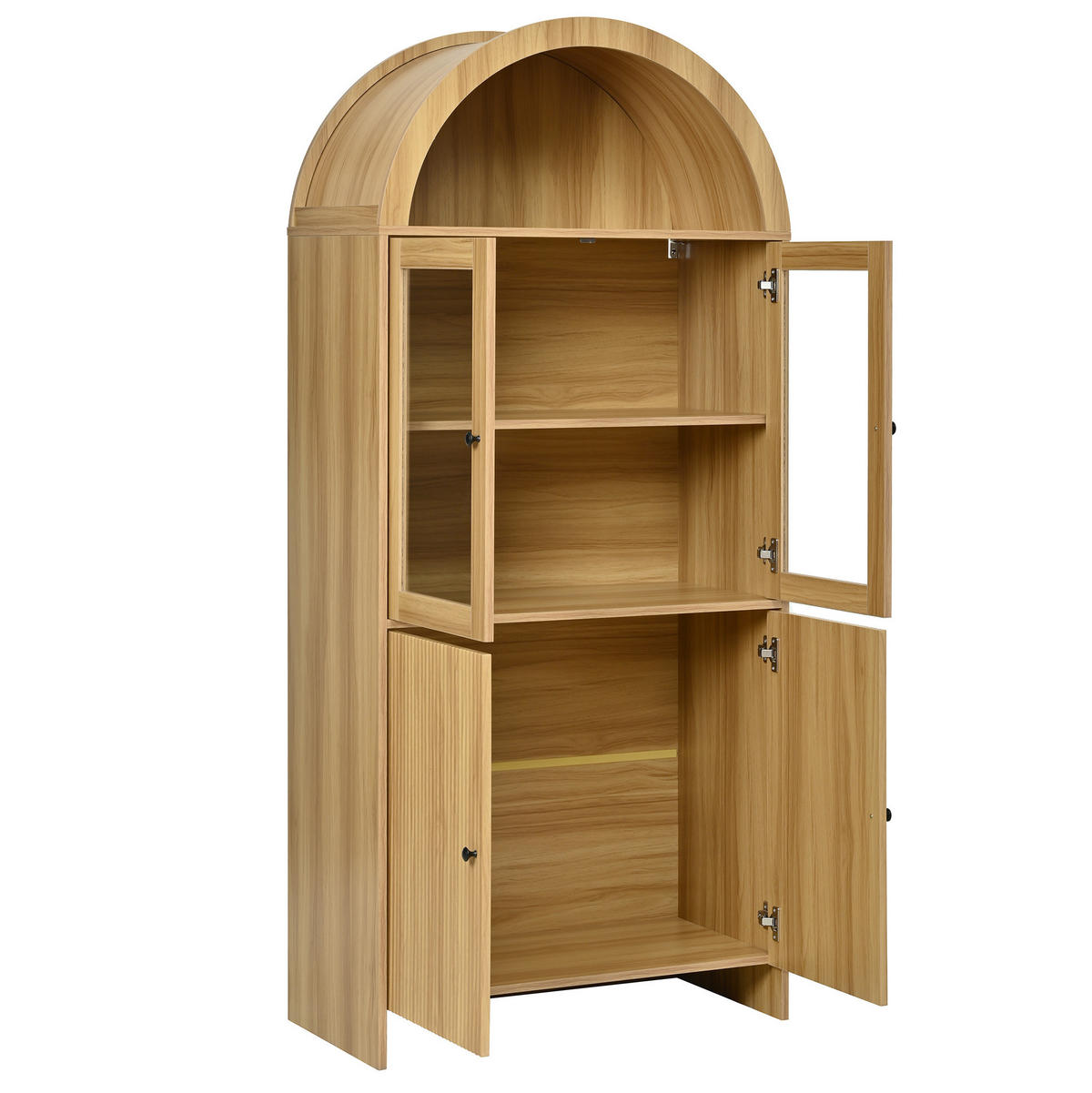 VITRINENSCHRANK 78/40/176 cm mit Glastüren, gewölbtem Design und Wellenfront aus Spanplatte, Natur - Naturfarben, Holzwerkstoff (78/176/40cm) - Redom