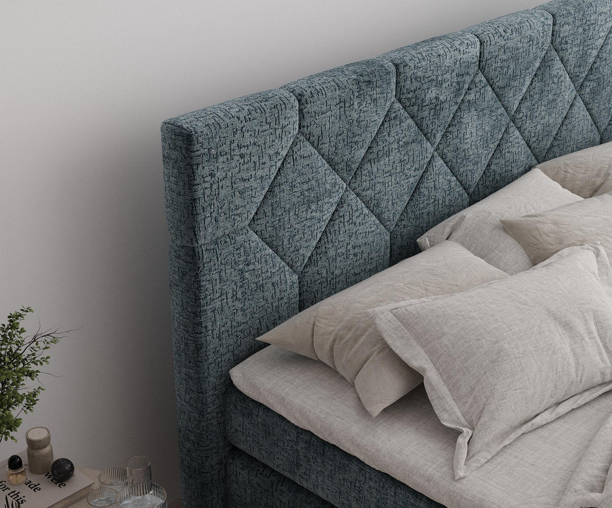 BOXSPRINGBETT Toma Blau 180/200 cm - Blau/Schwarz, Holz/Holzwerkstoff (180/200cm) - Maison de Reve