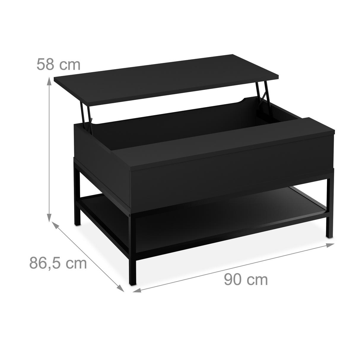 COUCHTISCH - Schwarz, Holzwerkstoff/Metall (90/86.5/58cm) - Relaxdays