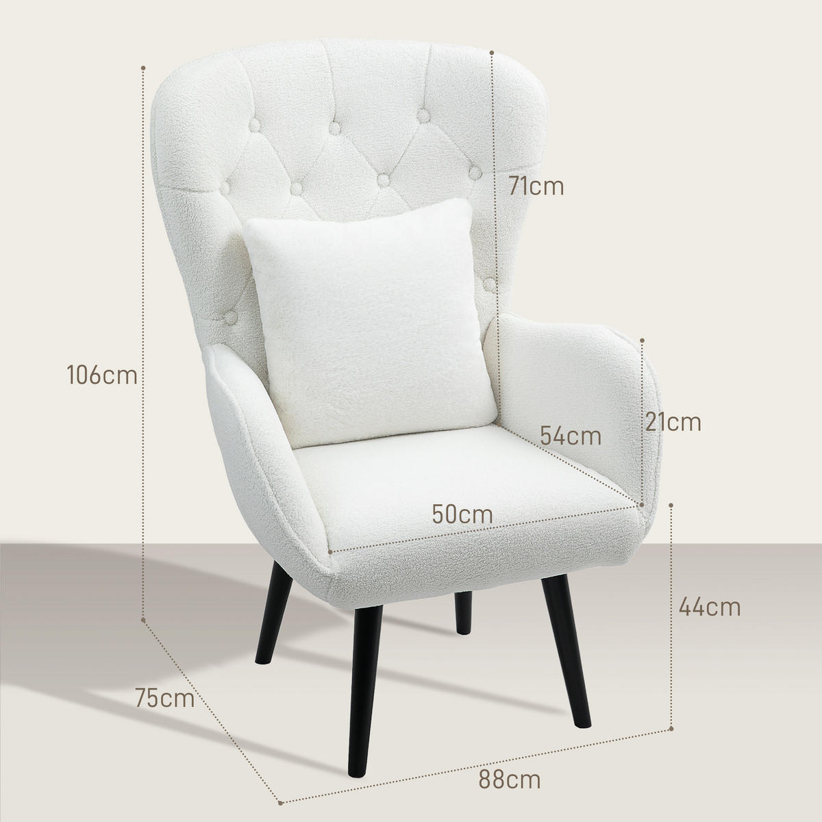 SESSEL mit Lendenkissen, Weiß - Weiß, Textil (88/106/75cm) - HOMCOM