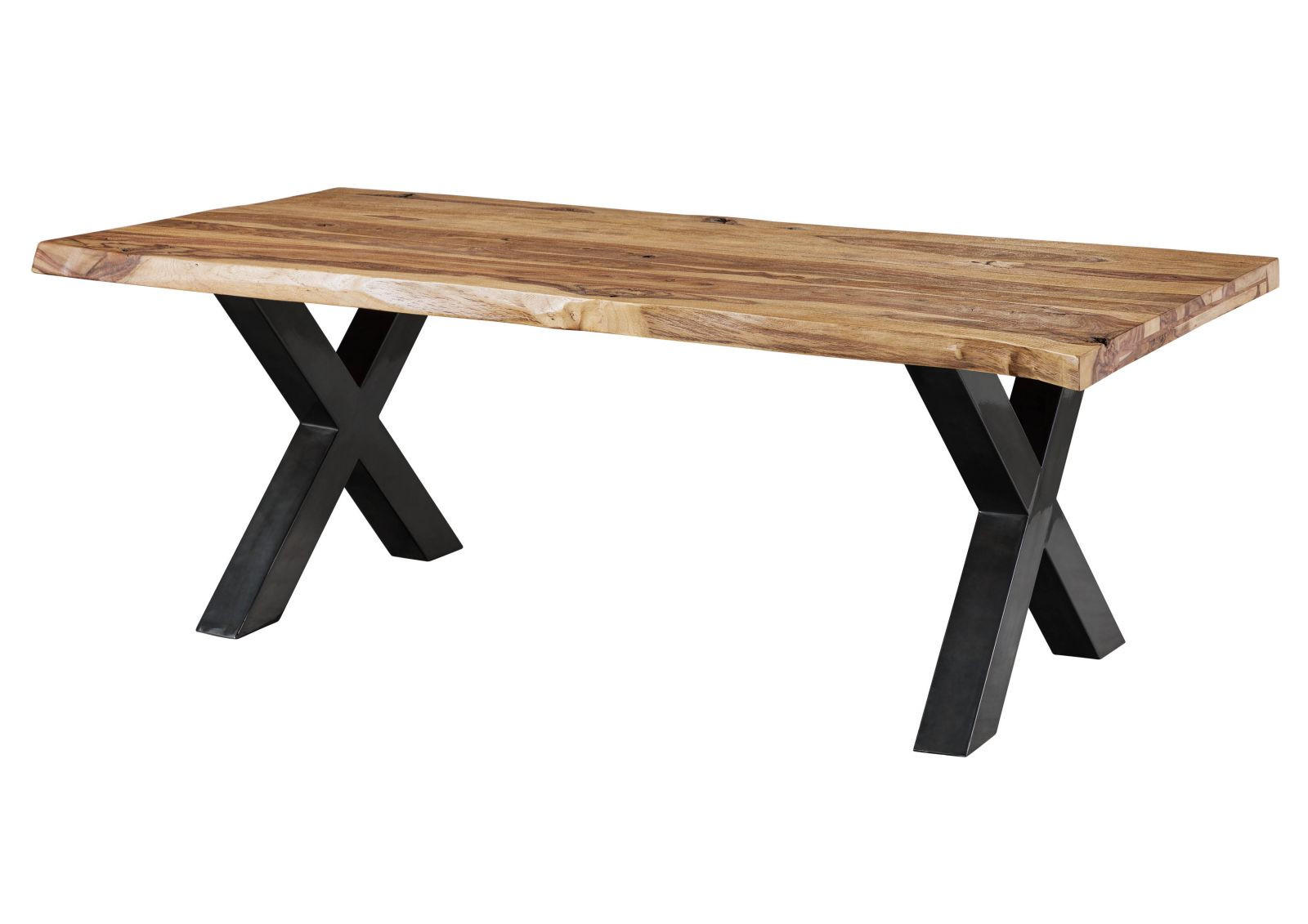BAUMTISCH Sheesham 200x100x77 natur sandgestrahlt / X-Beine anthrazit glänzend FREEFORM 5 - Naturfarben, Holz (200/100/77cm) - Massivmoebel24