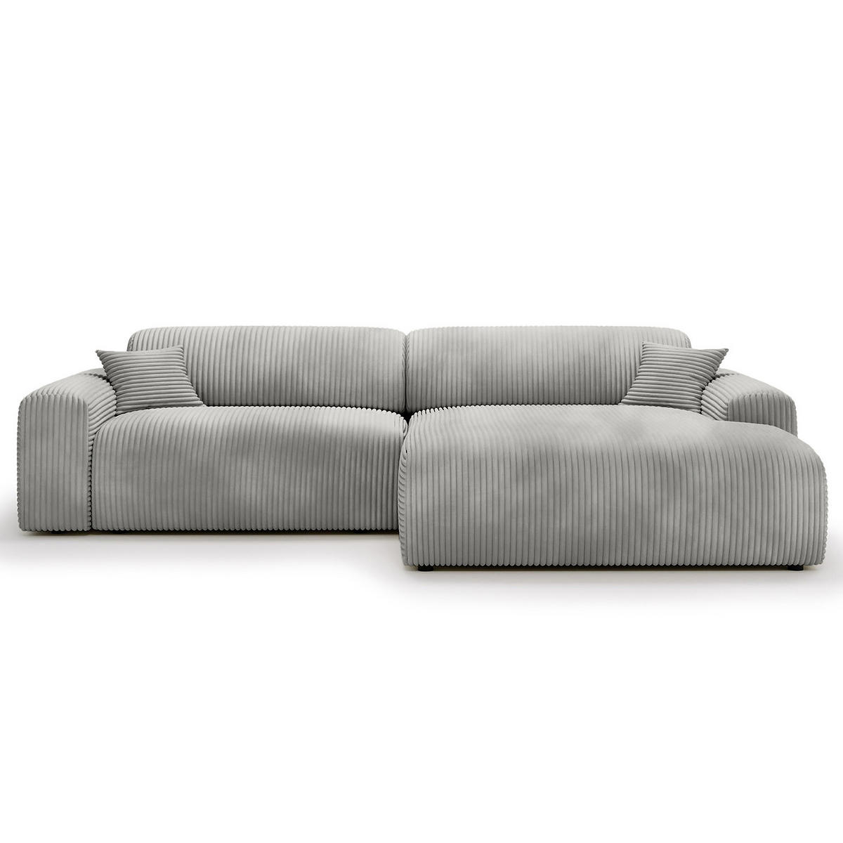 ECKSOFA mit Longchair - Cord - Silberfarben/Schwarz, Kunststoff/Textil (284/178cm) - home24