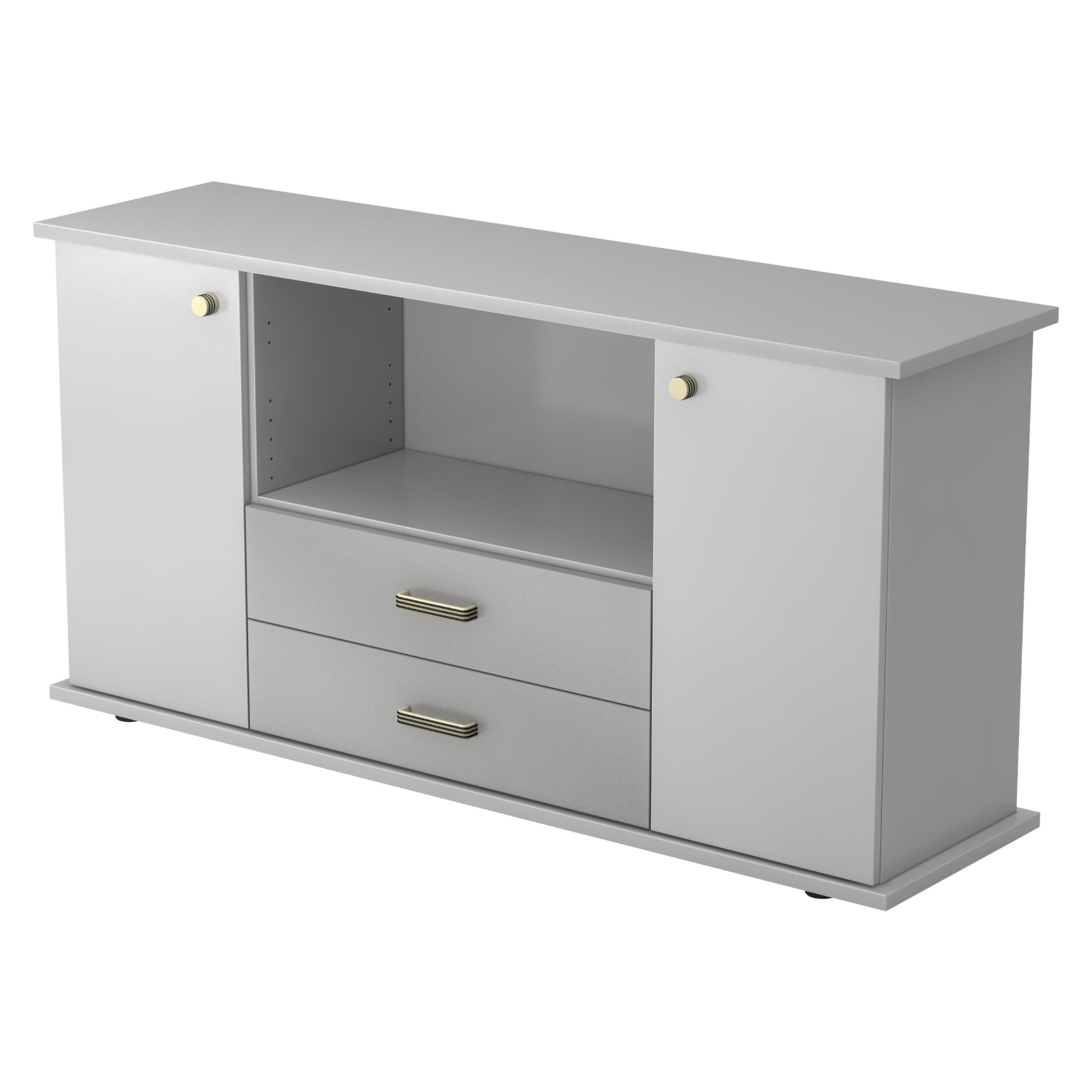 SIDEBOARD mit 2 Schübe & 2 Türen 44,8/166,1/84 cm in Grau Knauf/Streifengriff - Grau, Holzwerkstoff (166.1/84/44.8cm) - bümö