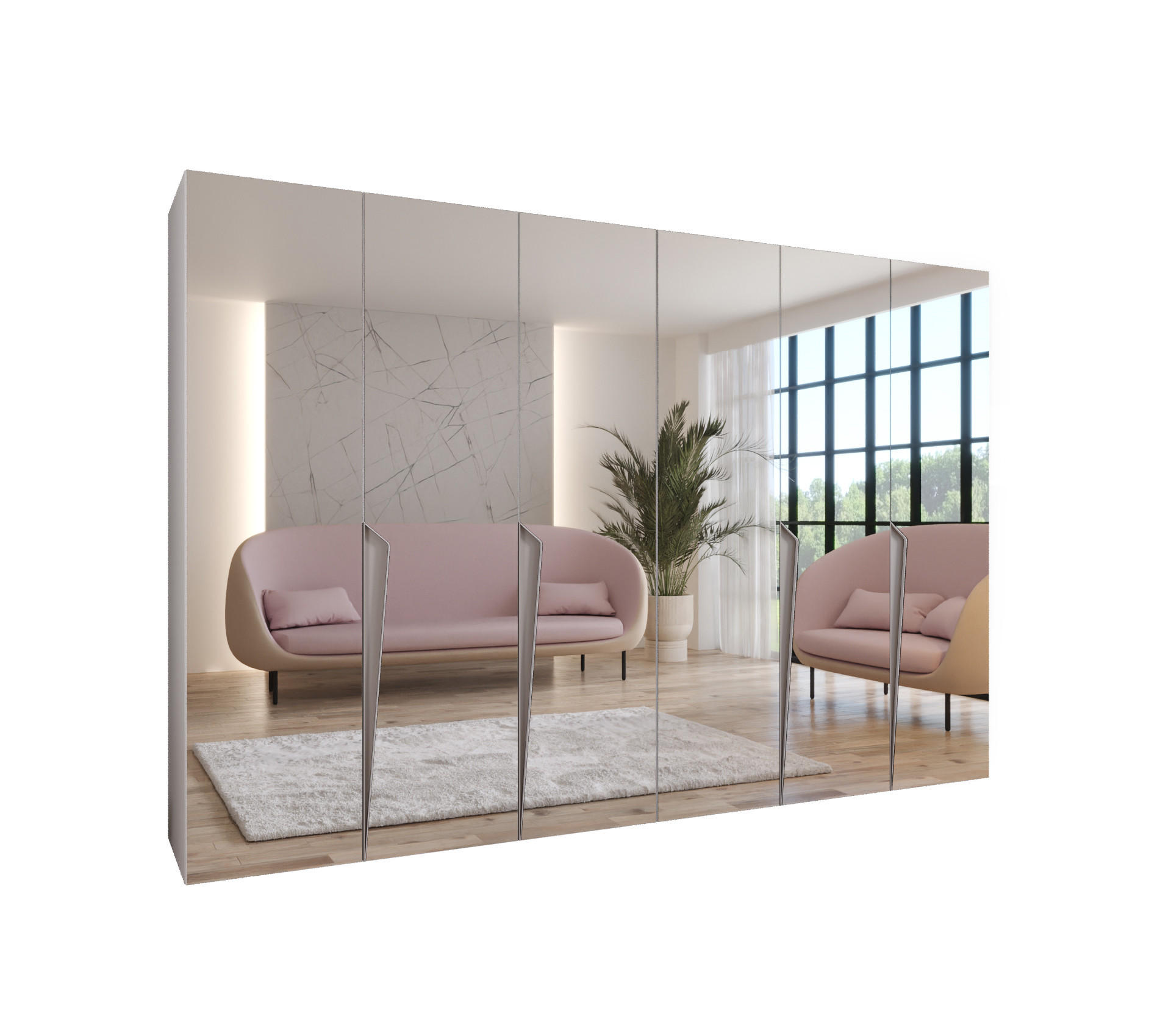 Abiks Möbel Drehtürenschrank Weiß, Beige 300x202x52 cm