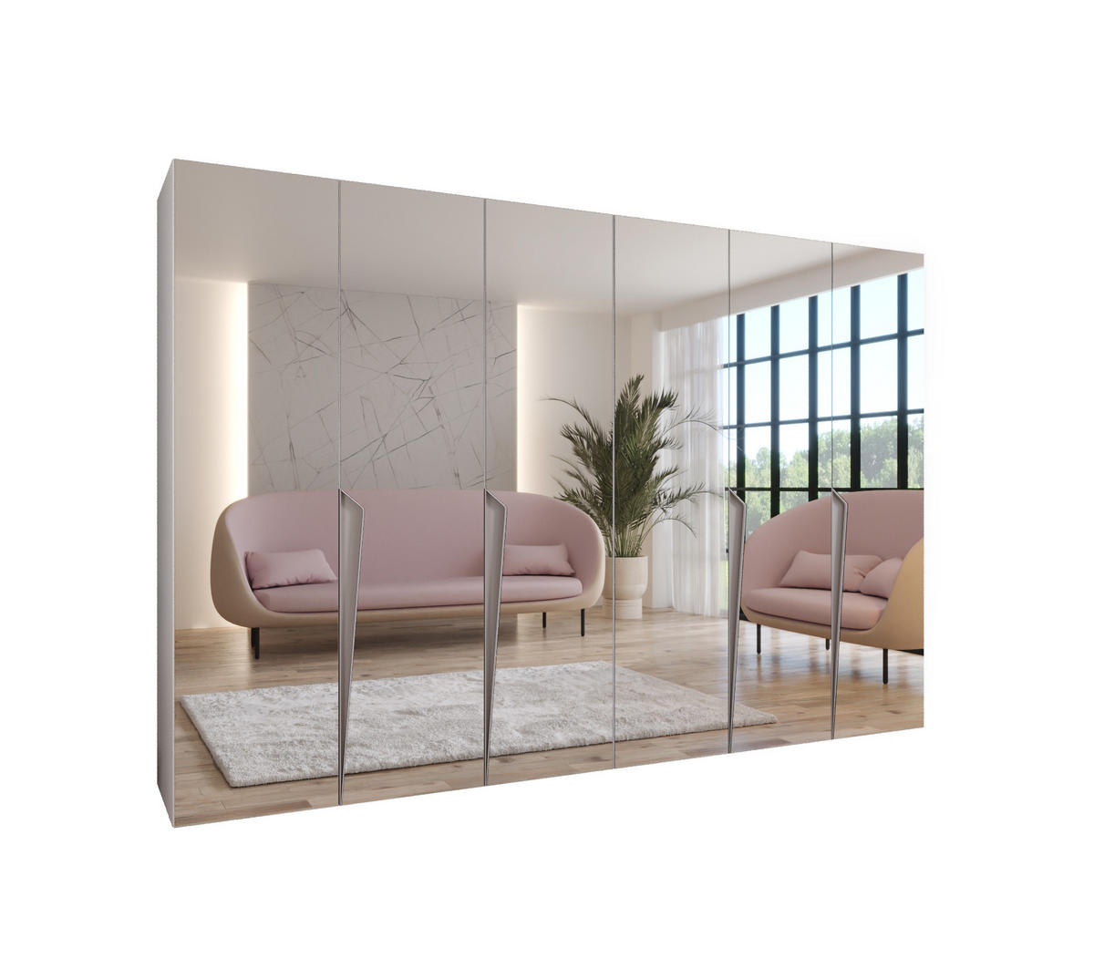 DREHTÜRENSCHRANK 202/300/52 6-türig - Beige/Weiß, Holz/Metall (300/202/52cm) - Abiks Möbel