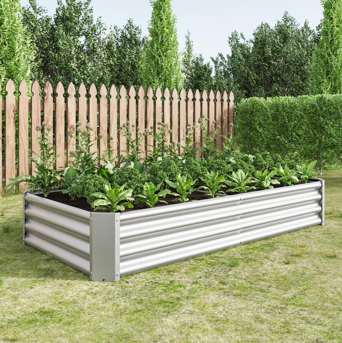 BLUMENKASTEN aus Metall 180x90x30 cm in Silber - Silberfarben, Metall (90/30/180cm) - Modfu