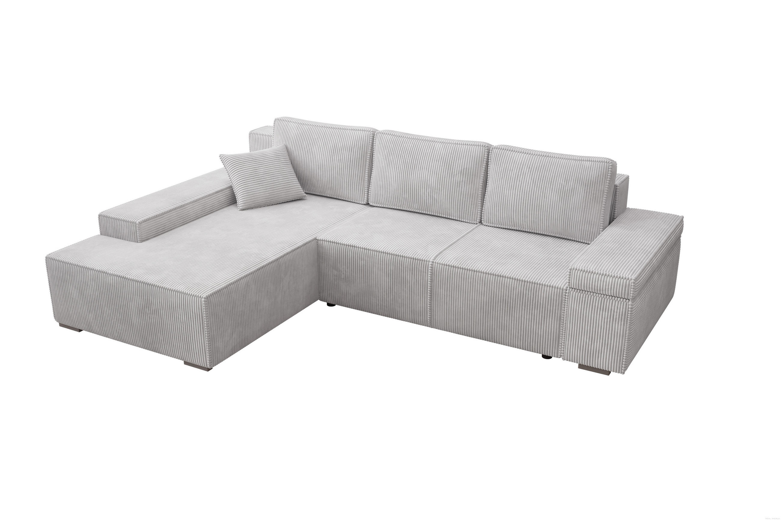 ECKSOFA Milo mit Schlaffunktion und Bettkasten, Couch L-Form, Cord-Stoff, 273x85x185 cm, Grau - Grau, Holz (185/273cm) - PROMETO Möbel